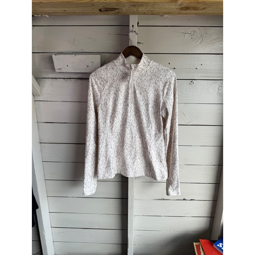 CALIA Women White Grey Speckled Quarter Zip Pullover Cold Weather Top Medium